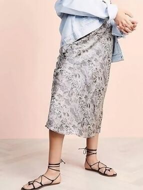 Free People Normani Bias Midi Skirt Snake Print Satin Size 6